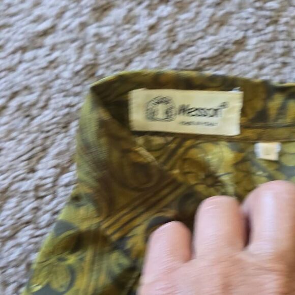 Messon vintage silk olive/black SS Camp Shirt, EUC, L - Picture 9 of 10